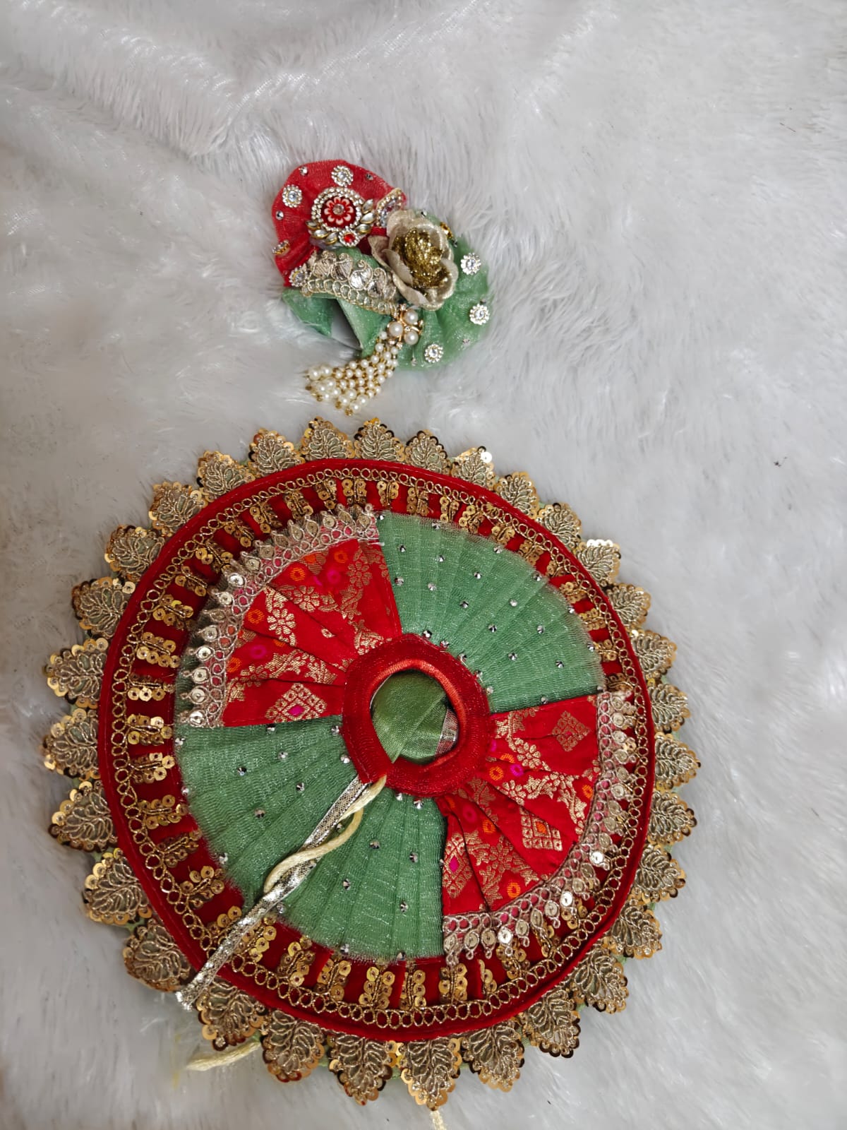 Red & Green Combination Thakur Ji Poshak with GottaPatti Design